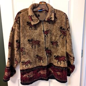 Vintage Natural Reflections Moose fleece zip up, Women's medium